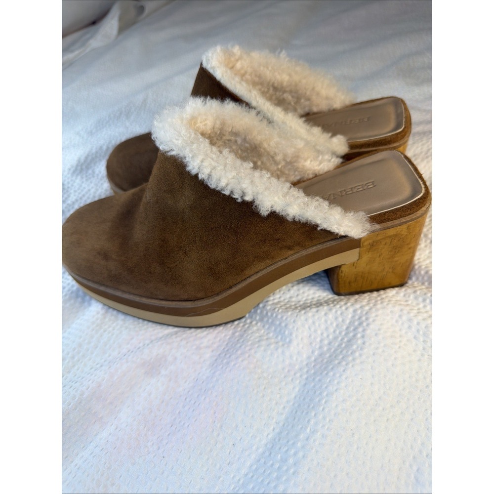 Bernardo Sky Clog Leather Suede Shearling Lined Chunky Mule Shoe Womens Size 7
